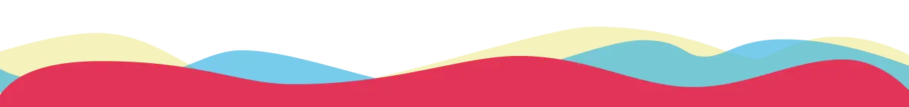 Abstract design of overlapping colorful waves—yellow, blue, turquoise, and pink—flowing across a white background.