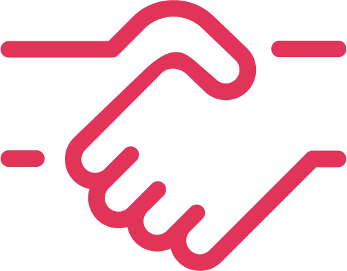 Handshake icon representing agreement and partnership in pink/red lines