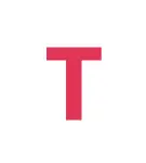 Pink uppercase T centered on a white background, simple graphic element.